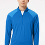Adidas Mens Shoulder Stripe Moisture Wicking 1/4 Zip Sweatshirt - Glory Blue - NEW
