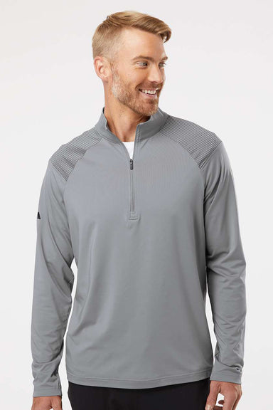 Adidas A520 Mens Shoulder Stripe Moisture Wicking 1/4 Zip Sweatshirt Grey Model Front