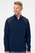 Adidas A520 Mens Shoulder Stripe Moisture Wicking 1/4 Zip Sweatshirt Team Navy Blue Model Front