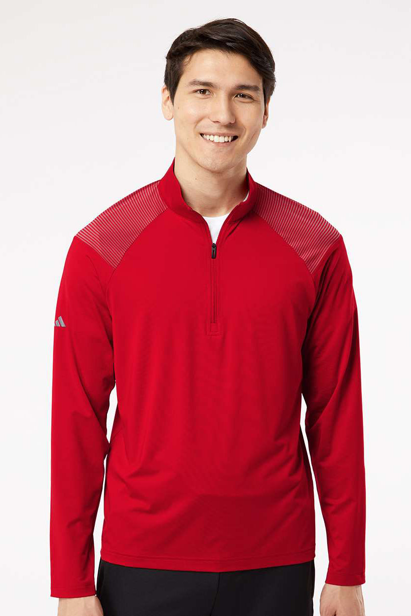 Adidas A520 Mens Shoulder Stripe 1/4 Zip Pullover Team Power Red Model Front