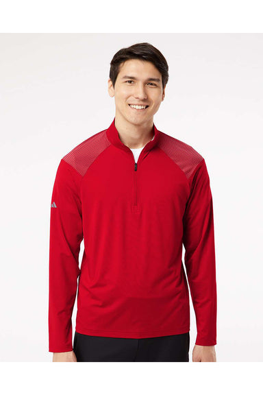 Adidas A520 Mens Shoulder Stripe 1/4 Zip Pullover Team Power Red Model Front