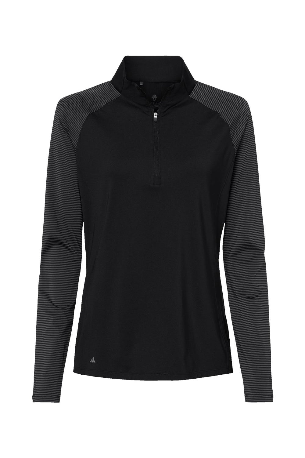 Adidas A521 Womens Stripe Block Moisture Wicking 1/4 Zip Sweatshirt Black Flat Front