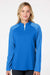 Adidas A521 Womens Stripe Block Moisture Wicking 1/4 Zip Sweatshirt Glory Blue Model Front