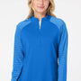 Adidas Womens Stripe Block Moisture Wicking 1/4 Zip Sweatshirt - Glory Blue - NEW