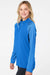 Adidas A521 Womens Stripe Block Moisture Wicking 1/4 Zip Sweatshirt Glory Blue Model Side