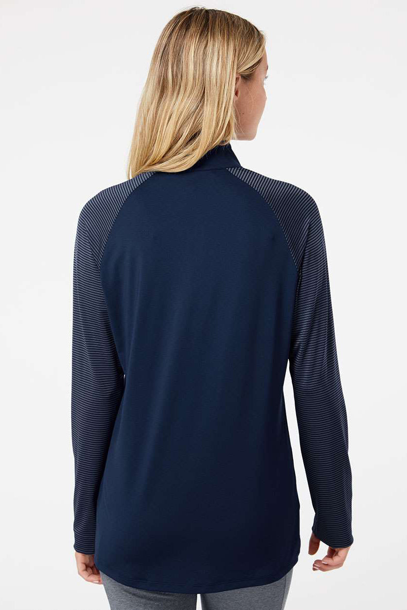 Adidas A521 Womens Stripe Block Moisture Wicking 1/4 Zip Sweatshirt Team Navy Blue Model Back