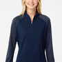 Adidas Womens Stripe Block Moisture Wicking 1/4 Zip Sweatshirt - Team Navy Blue - NEW