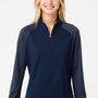 Adidas Womens Stripe Block Moisture Wicking 1/4 Zip Sweatshirt - Team Navy Blue