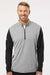 Adidas A522 Mens Heather Block Print Moisture Wicking 1/4 Zip Sweatshirt Black Melange/Black/Grey Model Front