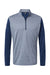 Adidas A522 Mens Heather Block Print Moisture Wicking 1/4 Zip Sweatshirt Collegiate Navy Blue Melange/Navy Blue/Grey Flat Front