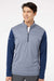 Adidas A522 Mens Heather Block Print 1/4 Zip Pullover Collegiate Navy Blue Melange/Navy Blue/Grey Model Front