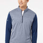 Adidas Mens Heather Block Print Moisture Wicking 1/4 Zip Sweatshirt - Collegiate Navy Blue Melange/Navy Blue/Grey - NEW