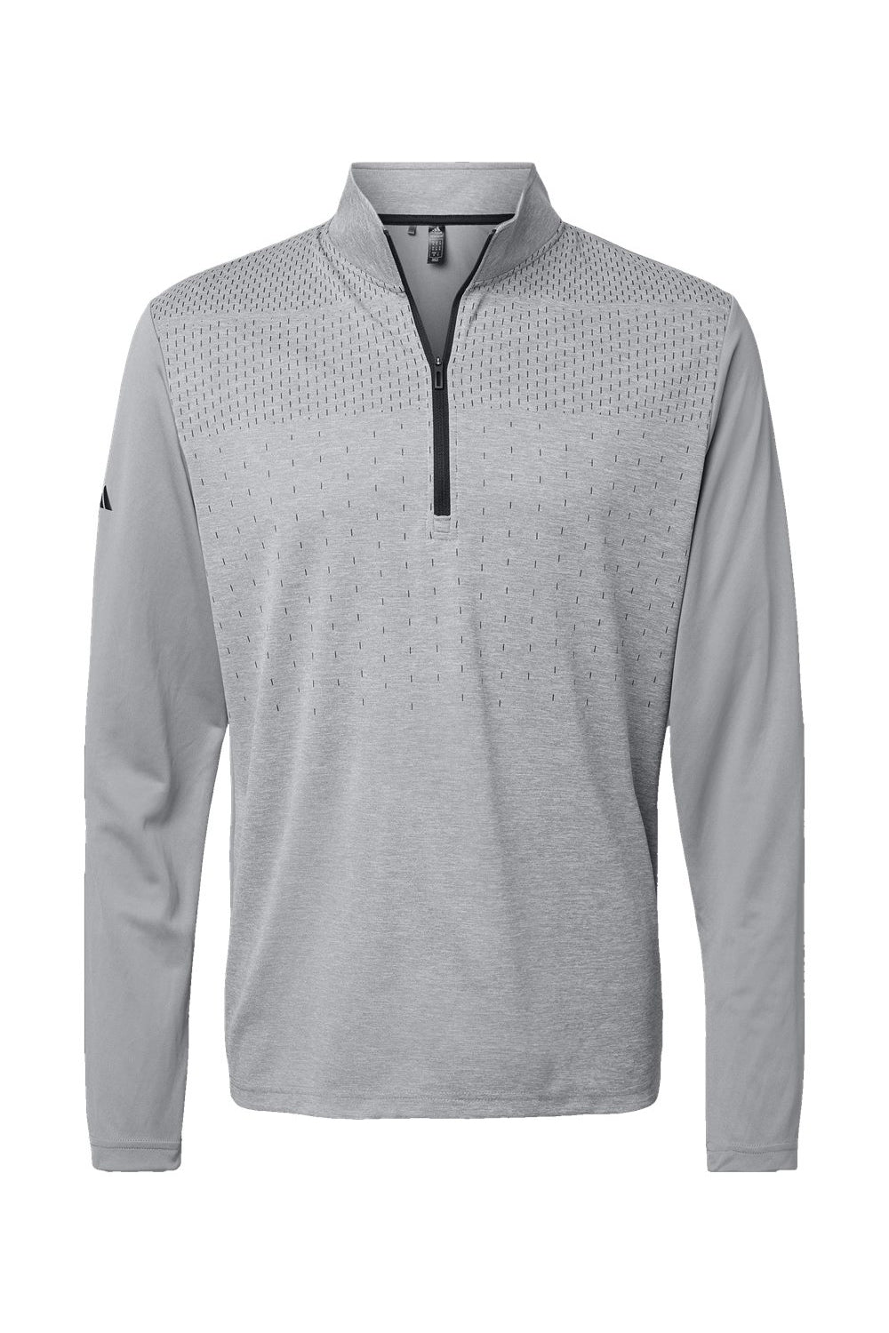 Adidas A522 Mens Heather Block Print Moisture Wicking 1/4 Zip Sweatshirt Grey Melange/Grey/Black Flat Front