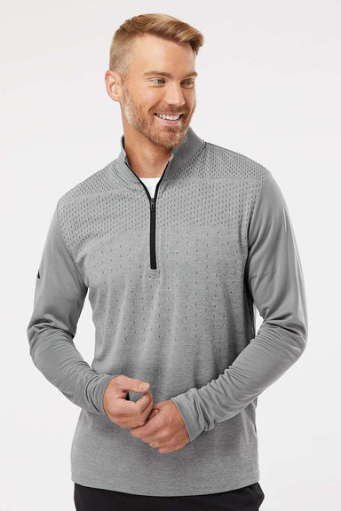 Adidas A522 Mens Heather Block Print Moisture Wicking 1/4 Zip Sweatshirt Grey Melange/Grey/Black Model Front