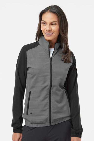 Adidas A547 Womens Colorblock Water Resistant Full Zip Windshirt Jacket Black/Heather Black Model Front