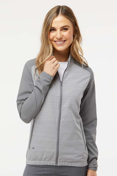 Adidas A547 Womens Colorblock Water Resistant Full Zip Windshirt Jacket Grey/Heather Grey Model Front