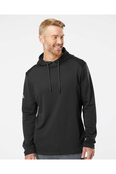 Adidas A530 Mens Textured Mixed Media Hooded Sweatshirt Hoodie Black Model Front