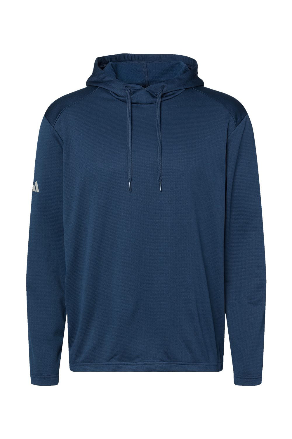 Adidas A530 Mens Textured Mixed Media Hooded Sweatshirt Hoodie Collegiate Navy Blue Flat Front