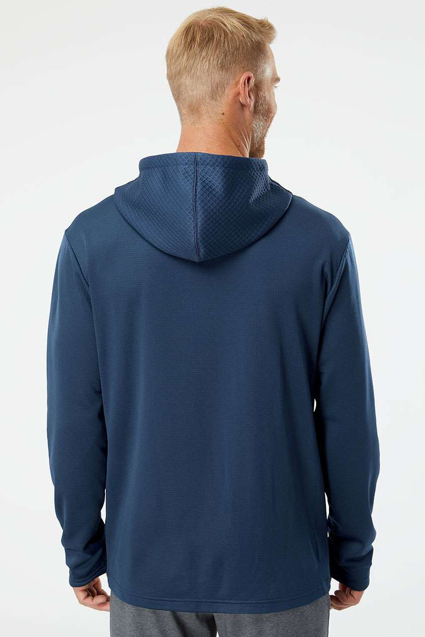 Adidas A530 Mens Textured Mixed Media Hooded Sweatshirt Hoodie Collegiate Navy Blue Model Back