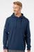Adidas A530 Mens Textured Mixed Media Hooded Sweatshirt Hoodie Collegiate Navy Blue Model Front