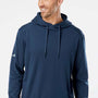 Adidas Mens Textured Mixed Media Hooded Sweatshirt Hoodie - Collegiate Navy Blue - NEW