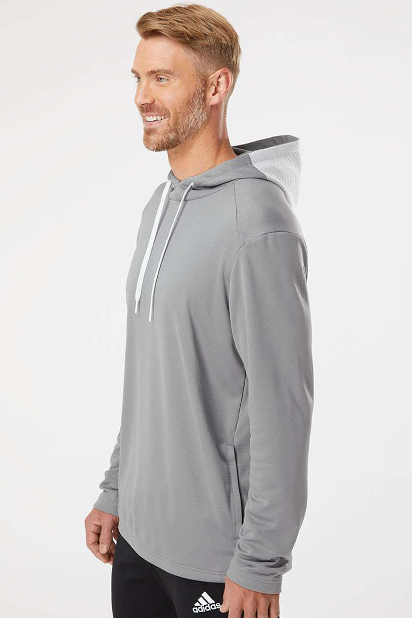 Adidas A530 Mens Textured Mixed Media Hooded Sweatshirt Hoodie Grey Model Side