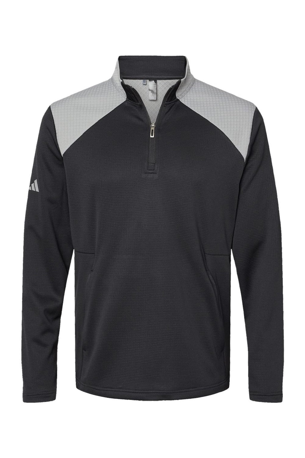 Adidas A532 Mens Textured Mixed Media 1/4 Zip Sweatshirt w/ Pockets Black/Grey Flat Front