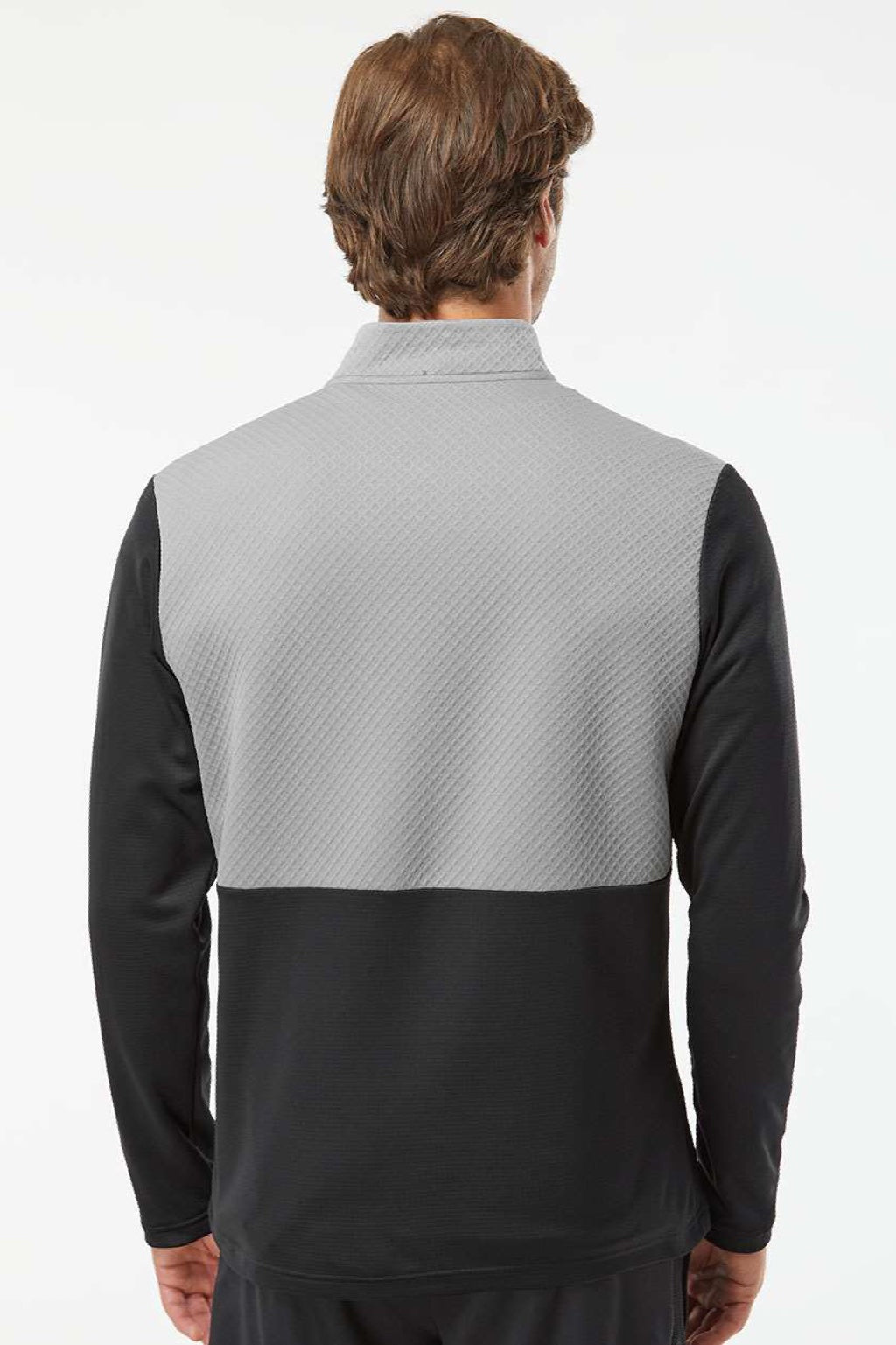 Adidas A532 Mens Textured Mixed Media 1/4 Zip Sweatshirt w/ Pockets Black/Grey Model Back