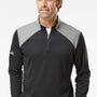 Adidas Mens Textured Mixed Media 1/4 Zip Sweatshirt w/ Pockets - Black/Grey