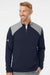 Adidas A532 Mens Textured Mixed Media 1/4 Zip Sweatshirt Collegiate Navy Blue/Grey Model Front
