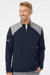 Adidas A532 Mens Textured Mixed Media 1/4 Zip Sweatshirt w/ Pockets Collegiate Navy Blue/Grey Model Front