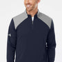 Adidas Mens Textured Mixed Media 1/4 Zip Sweatshirt w/ Pockets - Collegiate Navy Blue/Grey