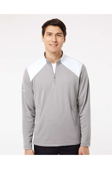 Adidas A532 Mens Textured Mixed Media 1/4 Zip Pullover Grey/White Model Front