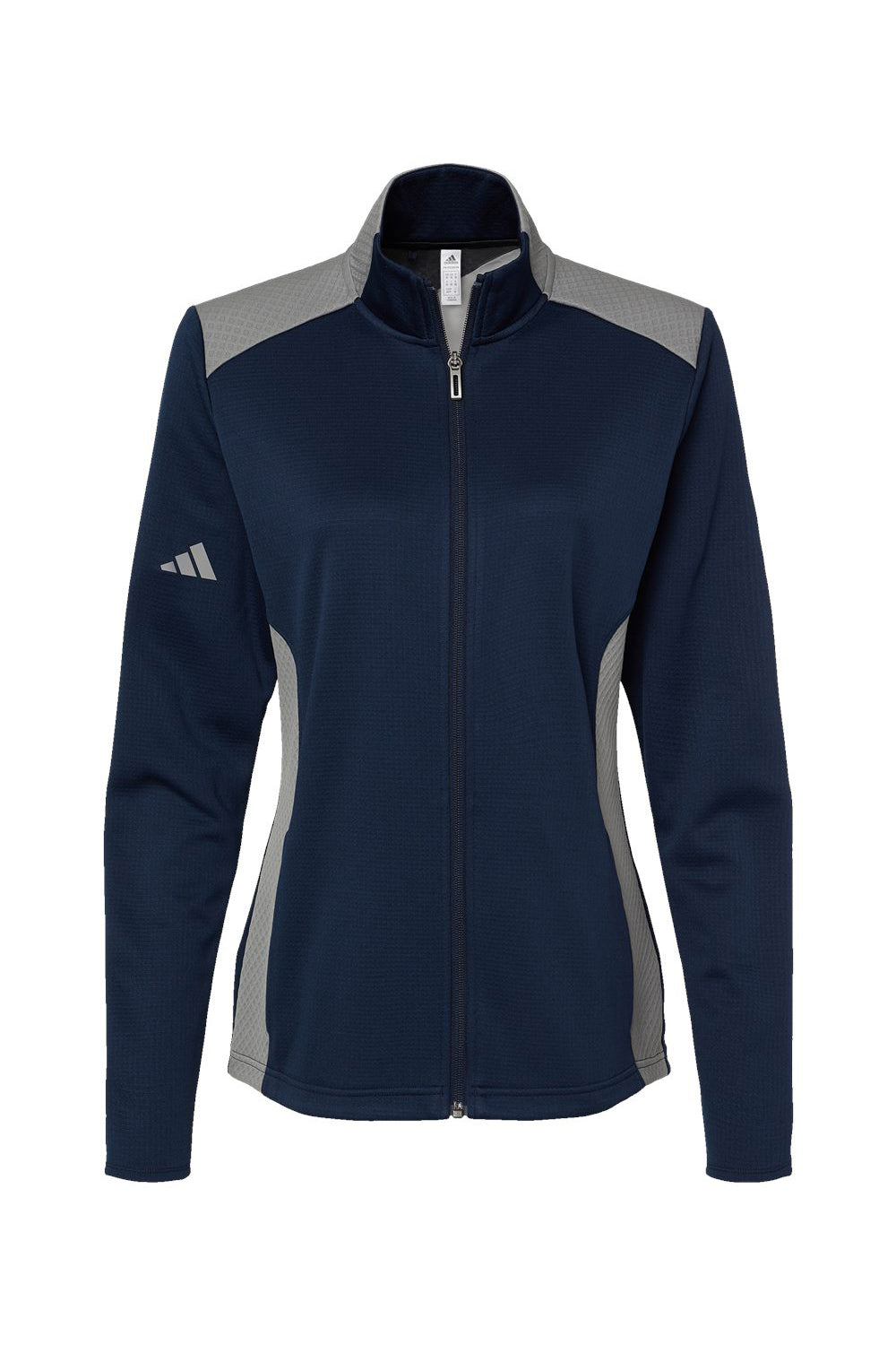 Adidas A529 Womens Textured Mixed Media Full Zip Jacket Collegiate Navy Blue/Grey Flat Front