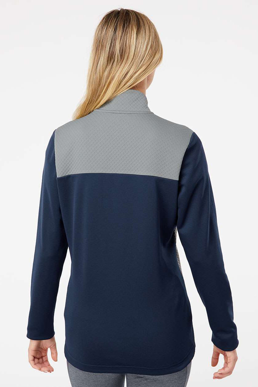 Adidas A529 Womens Textured Mixed Media Full Zip Jacket Collegiate Navy Blue/Grey Model Back