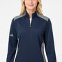 Adidas Womens Textured Mixed Media Full Zip Jacket - Collegiate Navy Blue/Grey - NEW