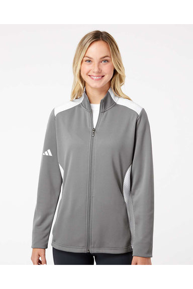 Adidas A529 Womens Textured Mixed Media Full Zip Jacket Grey/White Model Front