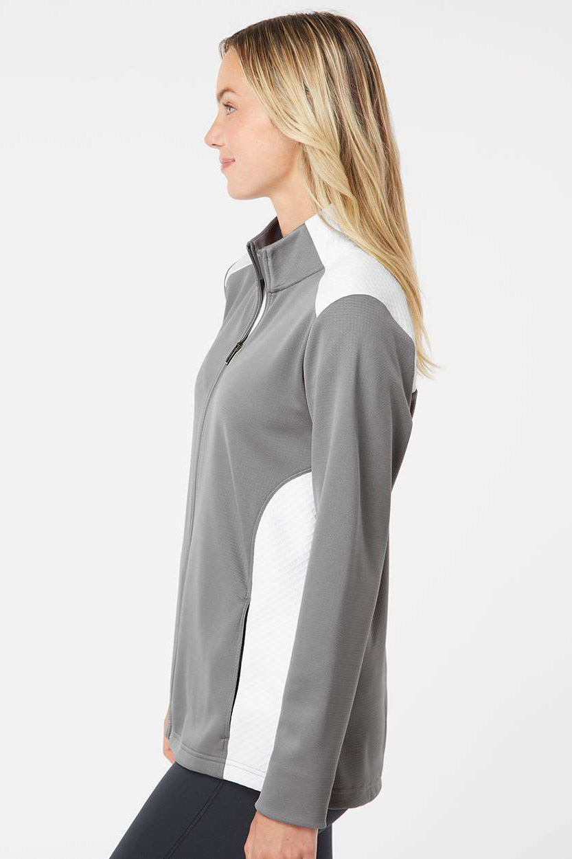 Adidas A529 Womens Textured Mixed Media Full Zip Jacket Grey/White Model Side