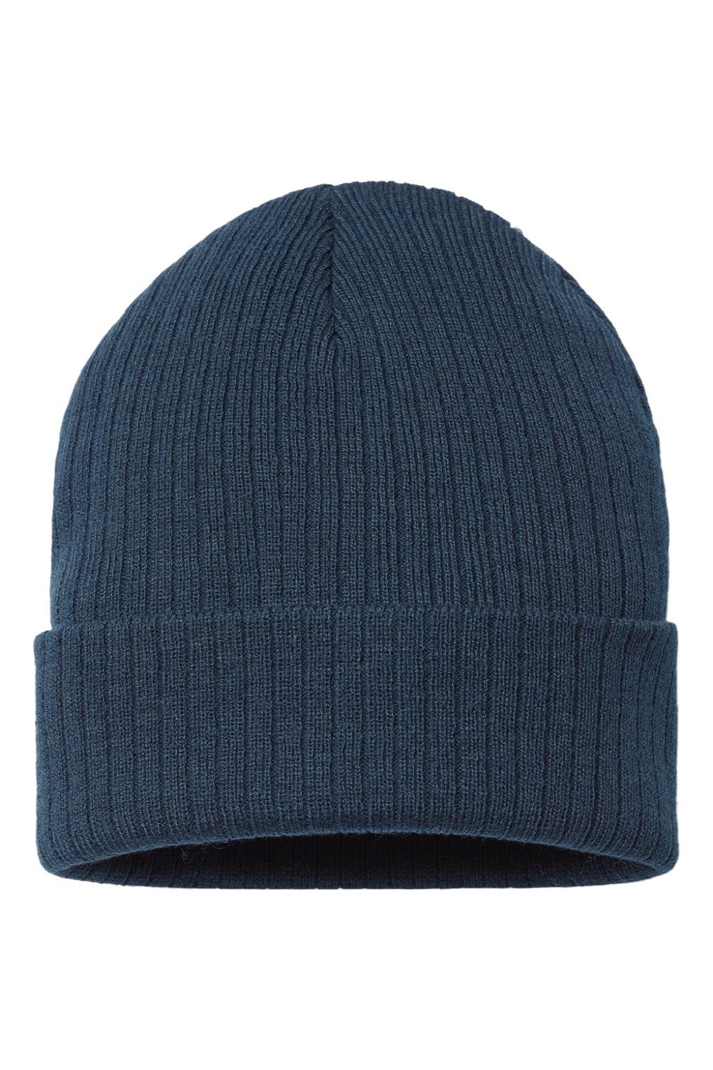 Atlantis Hats RIO Unisex Sustainable Rib Cuffed Beanie Navy Blue Flat Front