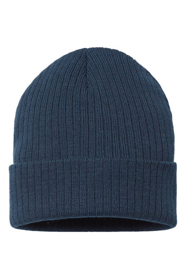 Atlantis Hats RIO Unisex Sustainable Rib Cuffed Beanie Navy Blue Flat Front