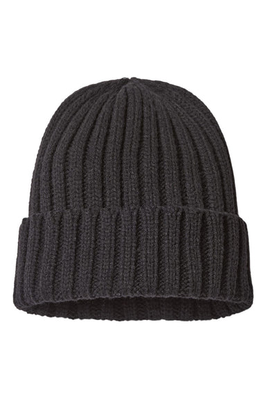 Atlantis Headwear SHORE Mens Sustainable Cable Knit Cuffed Beanie Black Flat Front