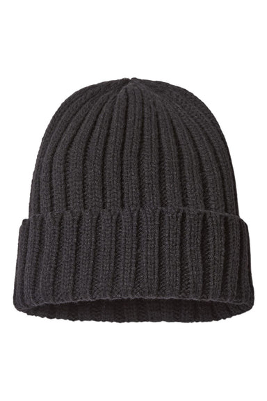 Atlantis Hats SHORE Unisex Sustainable Cable Knit Cuffed Beanie Black Flat Front