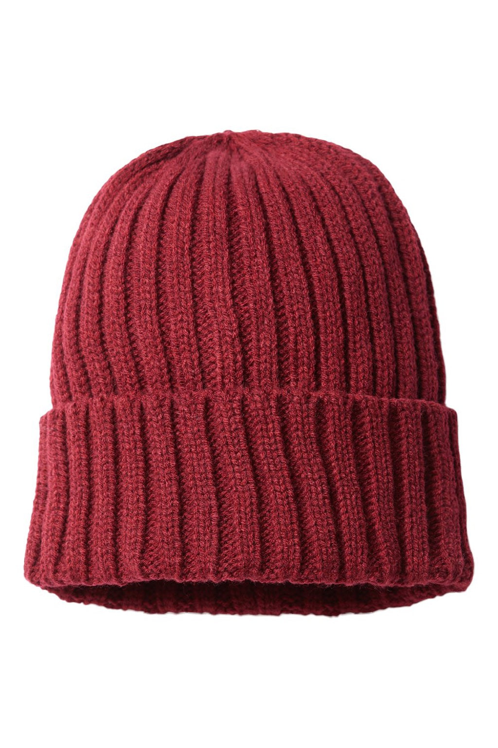 Atlantis Hats SHORE Unisex Sustainable Cable Knit Cuffed Beanie Burgundy Flat Front