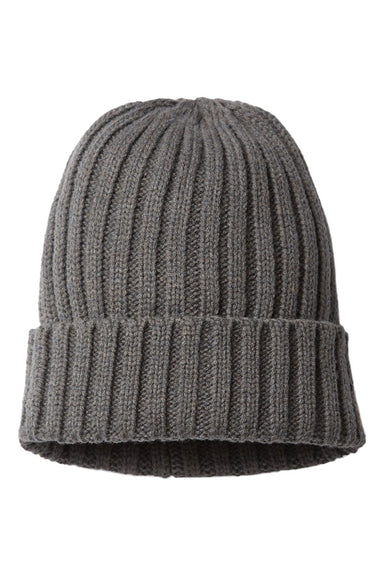 Atlantis Hats SHORE Unisex Sustainable Cable Knit Cuffed Beanie Dark Grey Flat Front