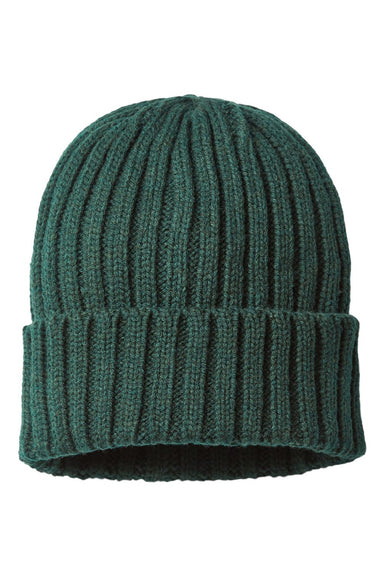 Atlantis Hats SHORE Unisex Sustainable Cable Knit Cuffed Beanie Green Bottle Flat Front