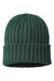 Atlantis Hats SHORE Unisex Sustainable Cable Knit Cuffed Beanie Green Bottle Flat Front
