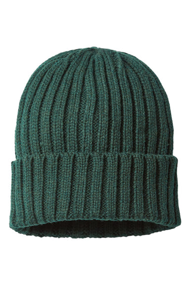 Atlantis Headwear SHORE Mens Sustainable Cable Knit Cuffed Beanie Green Bottle Flat Front