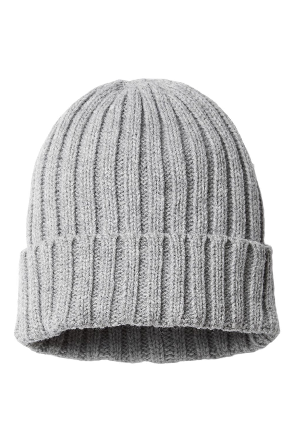 Atlantis Hats SHORE Unisex Sustainable Cable Knit Cuffed Beanie Light Grey Melange Flat Front