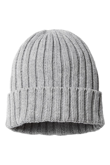 Atlantis Hats SHORE Unisex Sustainable Cable Knit Cuffed Beanie Light Grey Melange Flat Front