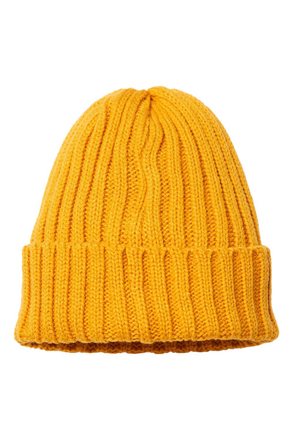 Atlantis Hats SHORE Unisex Sustainable Cable Knit Cuffed Beanie Mustard Yellow Flat Front